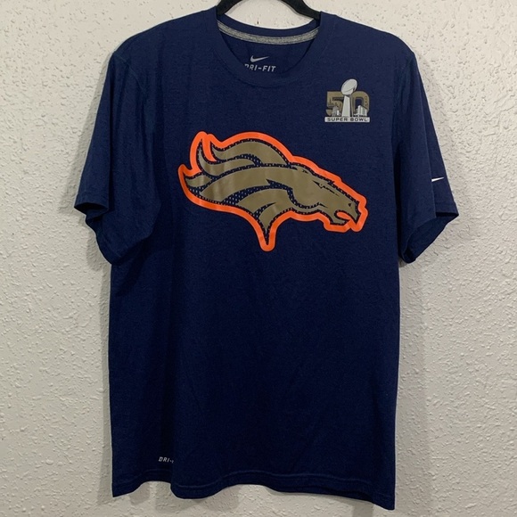 Nike Dri-Fit Denver Broncos Super Bowl 50 Shirt Sleeve Sport Tee size M - Picture 1 of 13